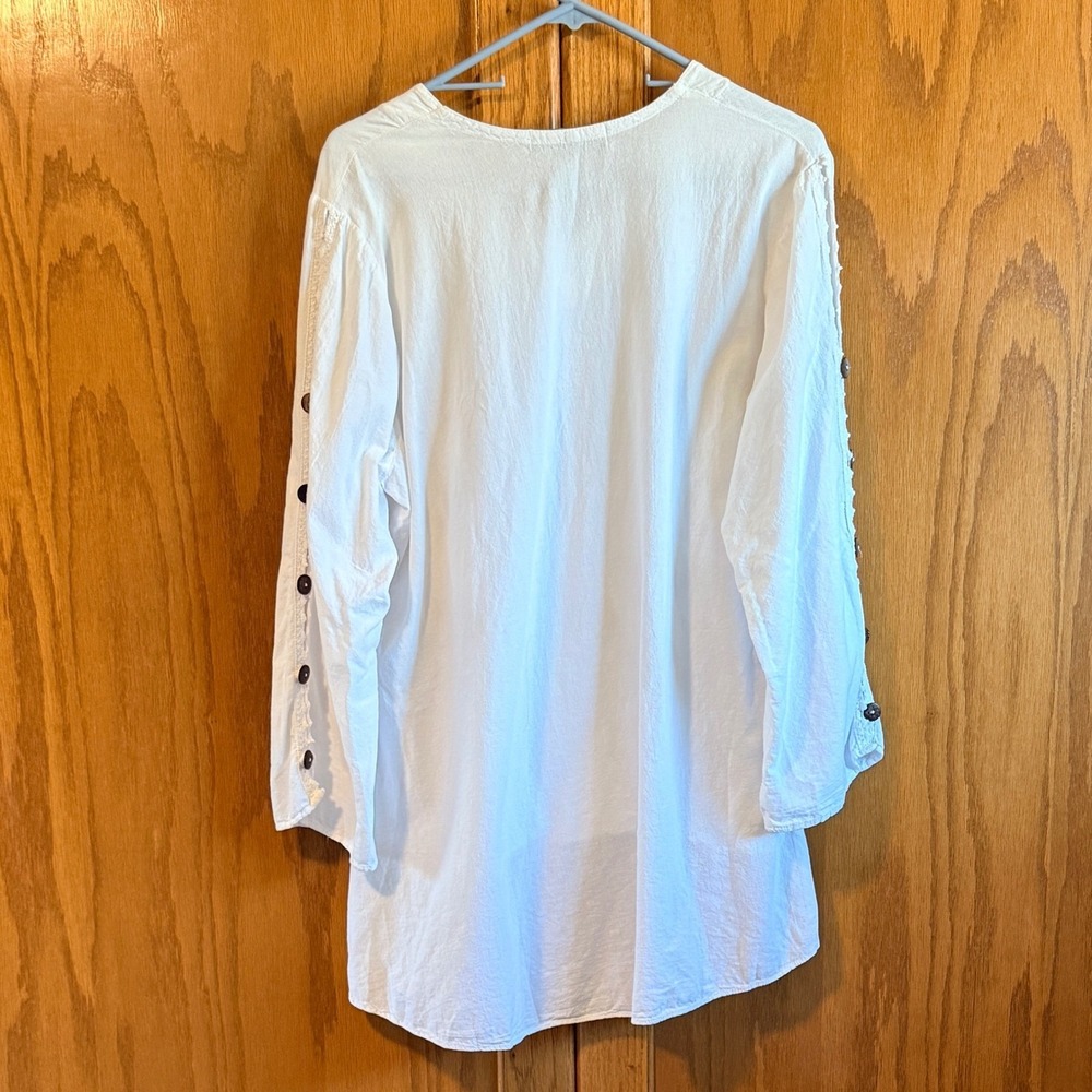 Giocam Tunic Top Women L/XL White Excellent Embroidered Cotton High-Low V-Neck‎ - Picture 7 of 10
